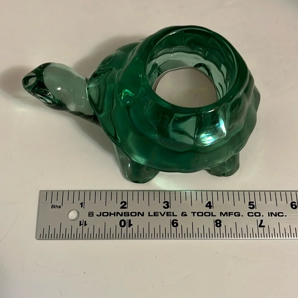 Vintage Indiana Glass Spanish green turtle votive tea light candleholder #12144